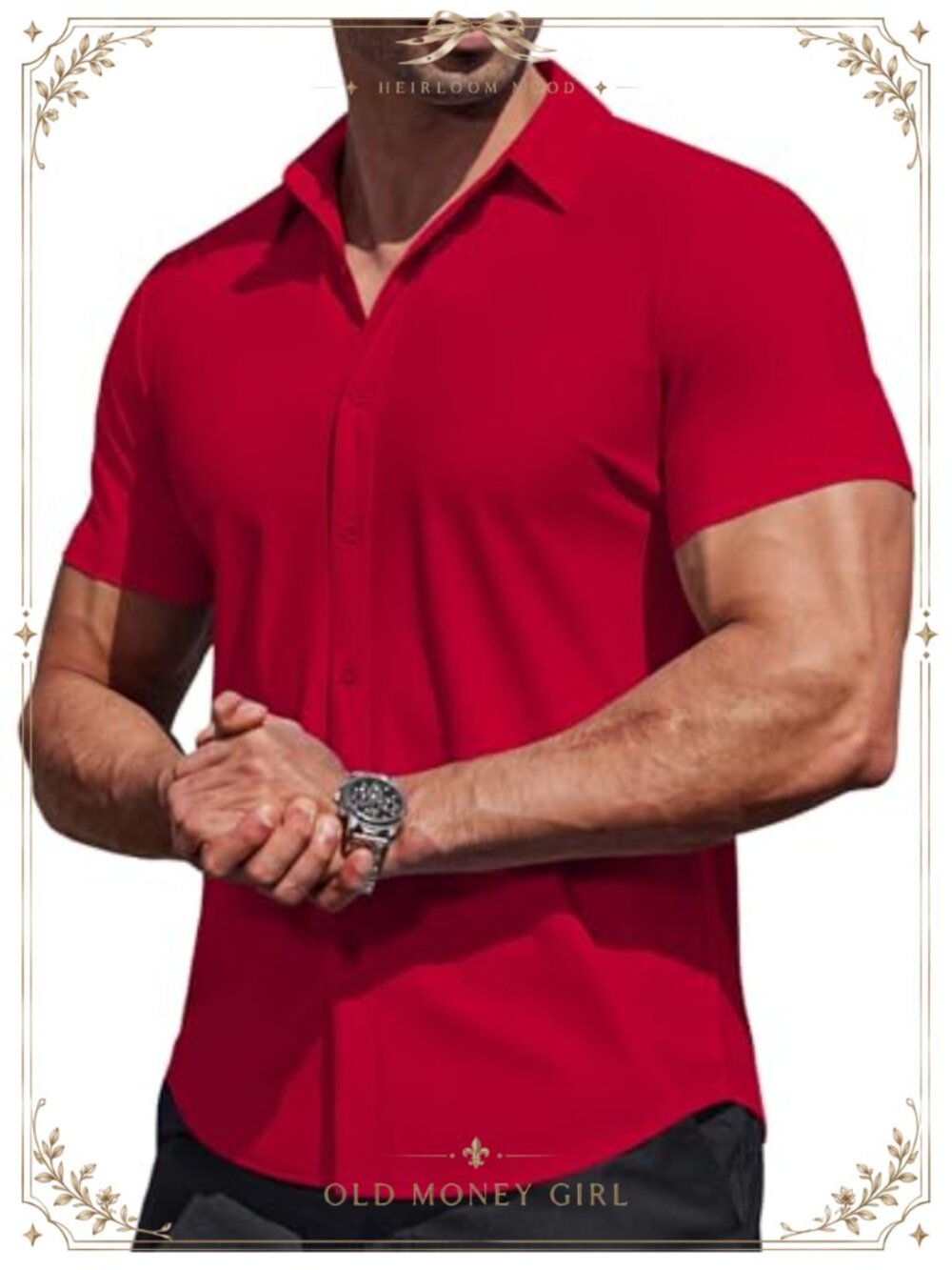 Men's Wrinkle Free Muscle Fit Short Sleeve Button Down Dress Shirt Stretch